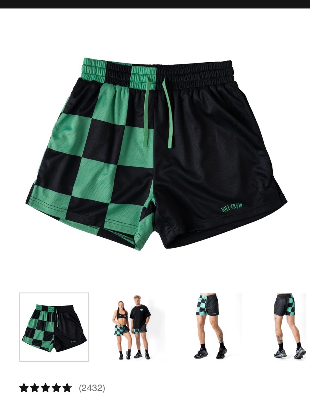 Kill Crew MUAY THAI SHORTS (MID THIGH CUT) CHECKER - BLACK / MINT